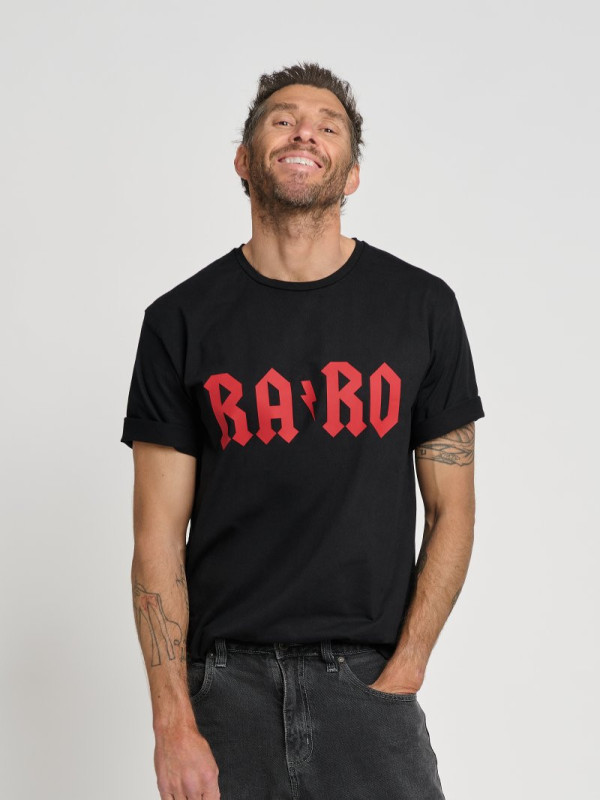 CAMISETA UNISEX "RARO" NEGRA/ROJA