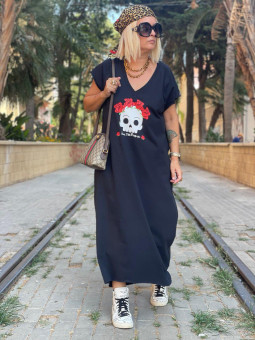VESTIDO OVER FLOWER SKULL