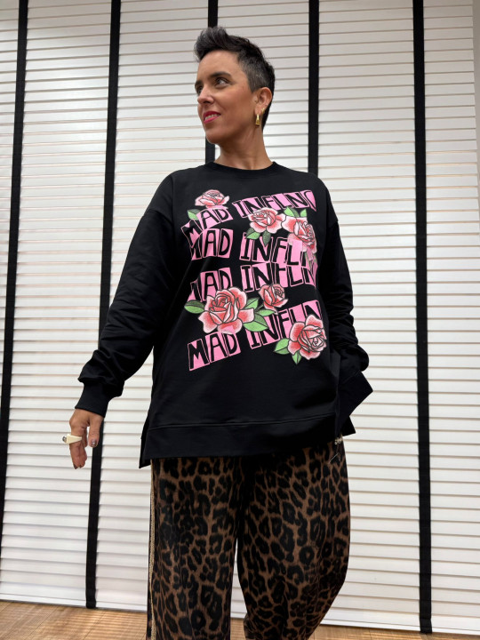 SUDADERA ROSAS NEGRA