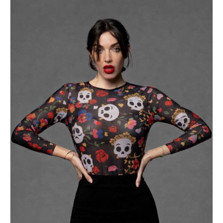 CAMISETA TUL SKULL FLOWER