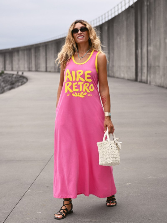 VESTIDO LARGO "AIRE RETRO" ROSA