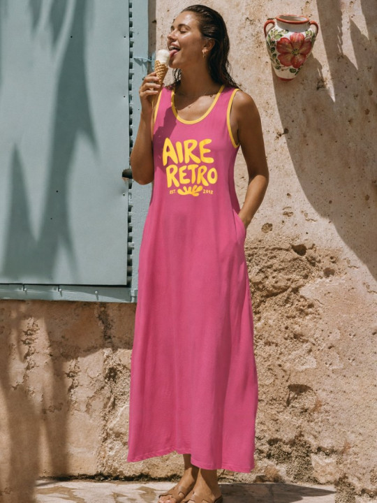 VESTIDO LARGO "AIRE RETRO" ROSA